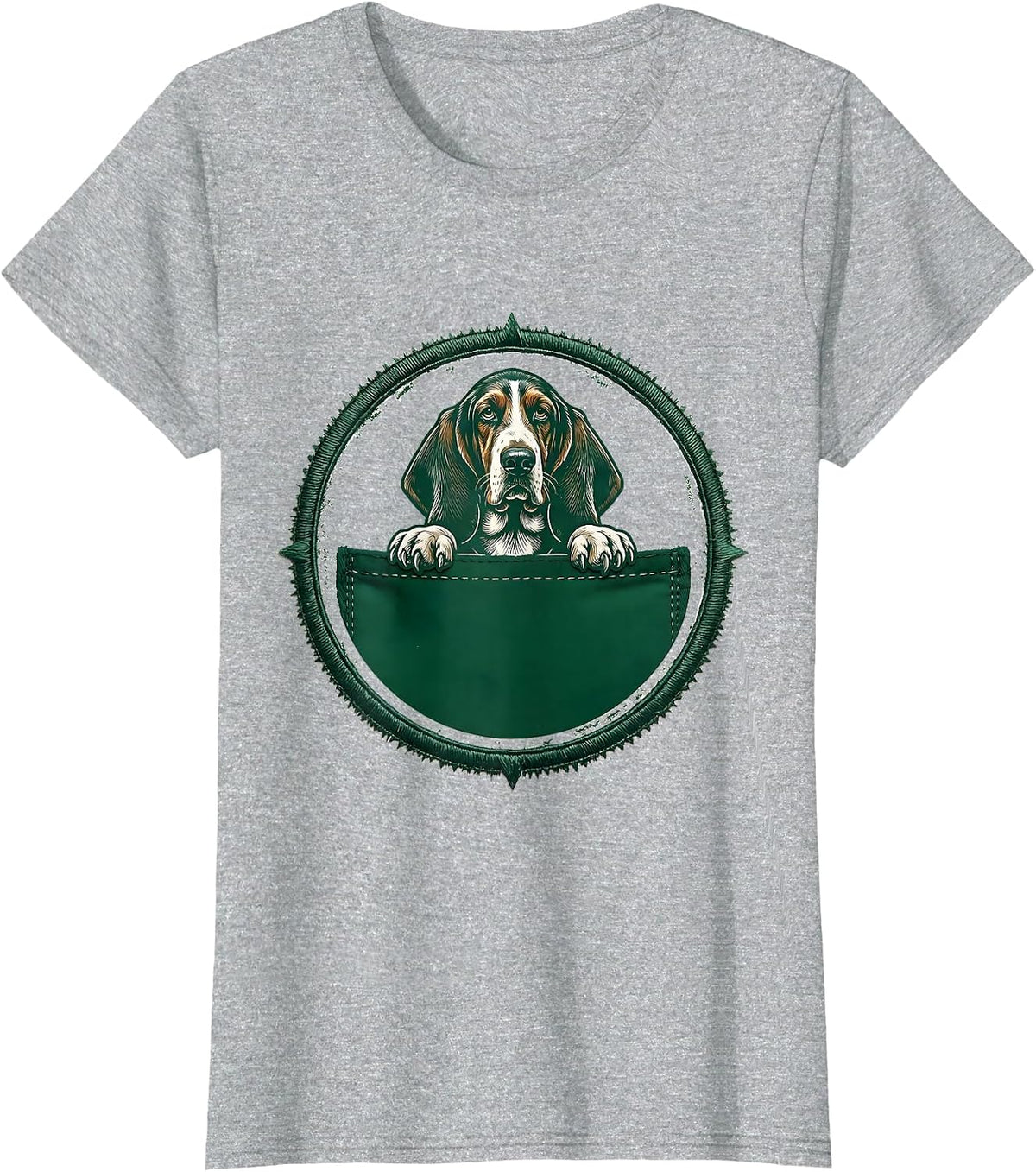 Women's Basset Hound Pocket Rubber Stamp Dog Lover T-Shirt - Heather Grey