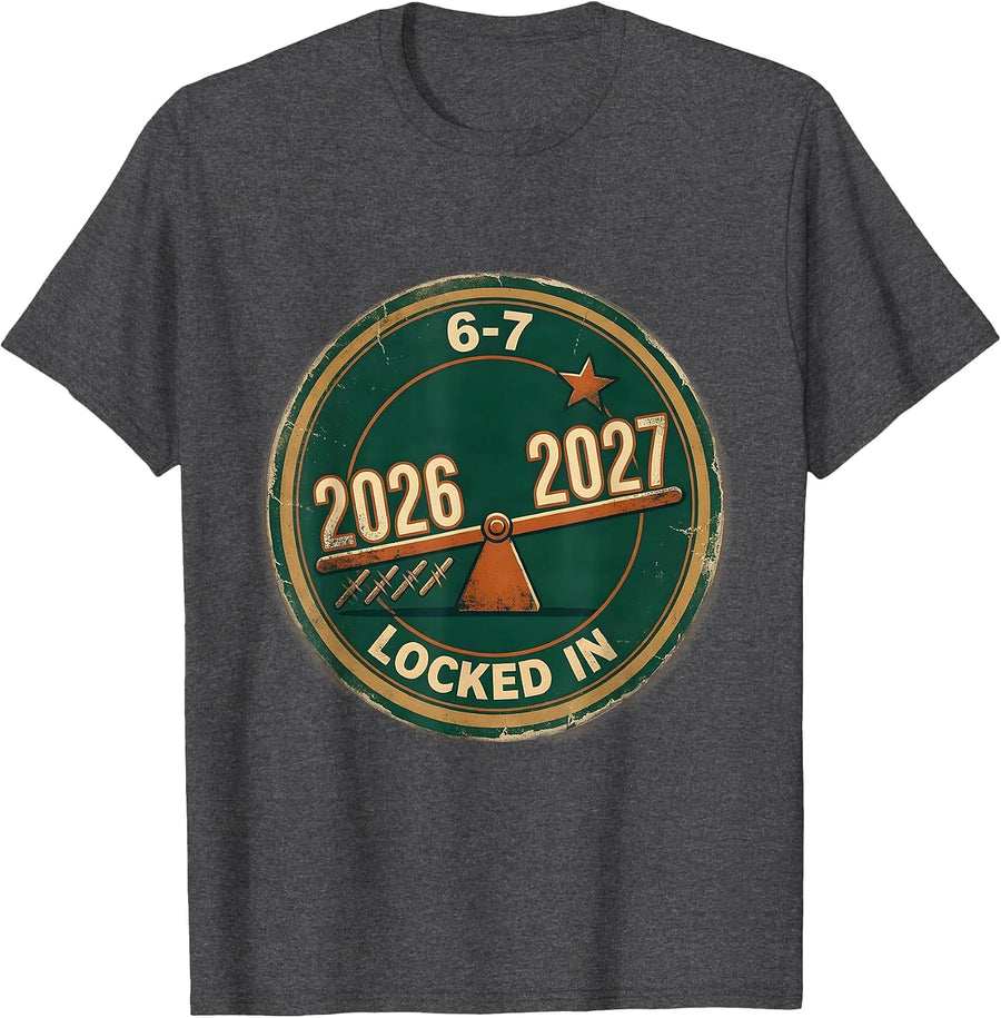 2026: 6-7 2027: Locked In Vintage New Year Humor Kid Meme T-Shirt - Dark Heather Grey