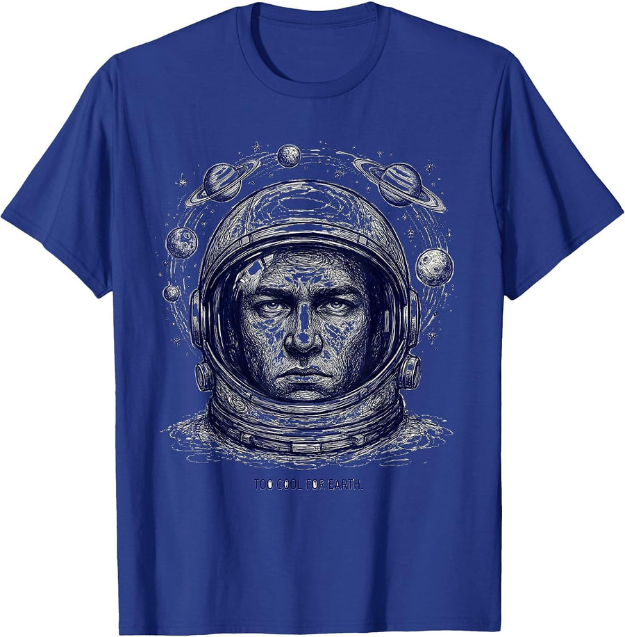 Too Cool for Earth Outer Space Attitude Design T-Shirt - Royal Blue