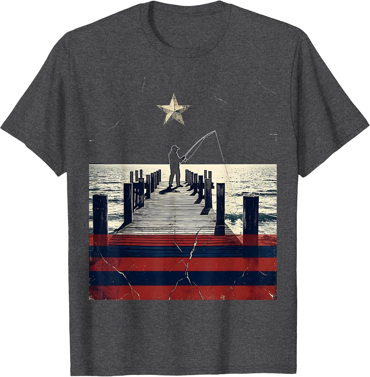 Men's Gulf of America Fisherman Pier Casting Line T-Shirt - Dark Heather Grey