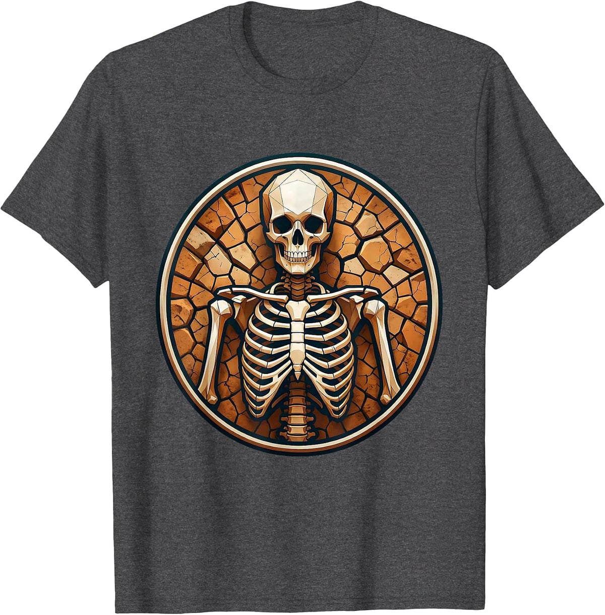 Alien Skeleton Fossil Desert Rock Graphic T-Shirt - Dark Heather Grey