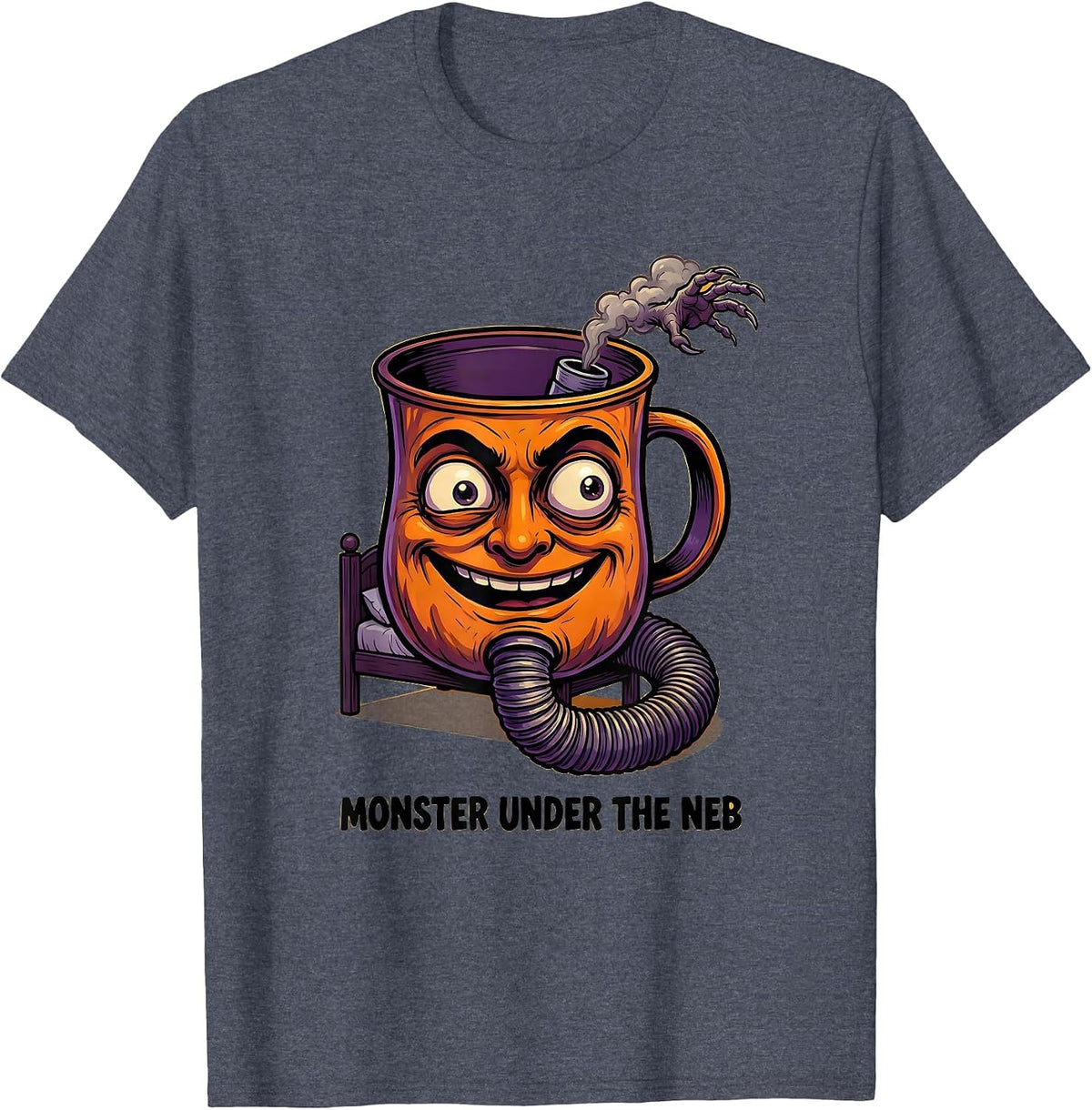 Monster Under The Neb Cartoon Respiratory Therapist T-Shirt - Heather Blue