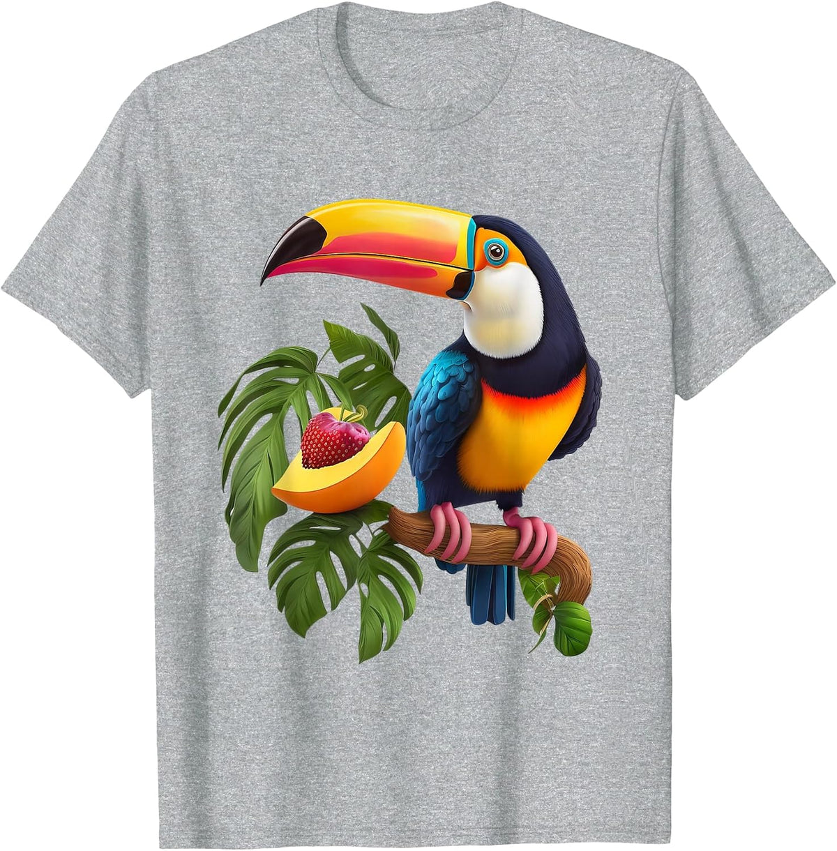 Colorful Toucan for Bird Lovers On A Branch in The Wild T-Shirt - Heather Grey