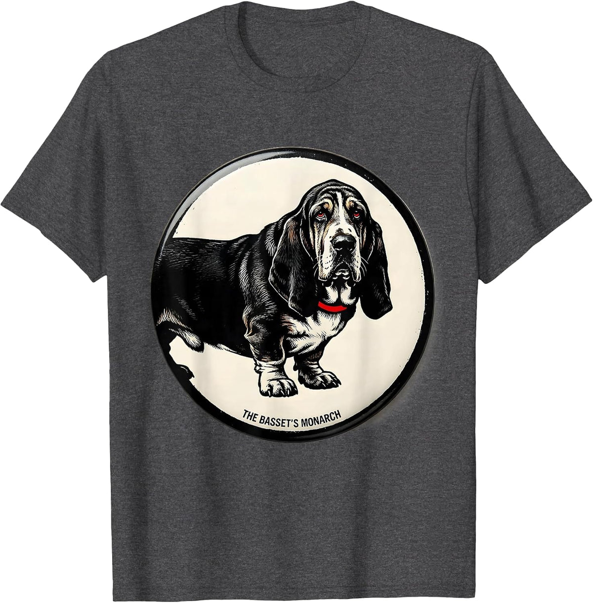 Men's The Basset's Monarch Funny Basset Hound Dog Owner Gift T-Shirt - Dark Heather Grey