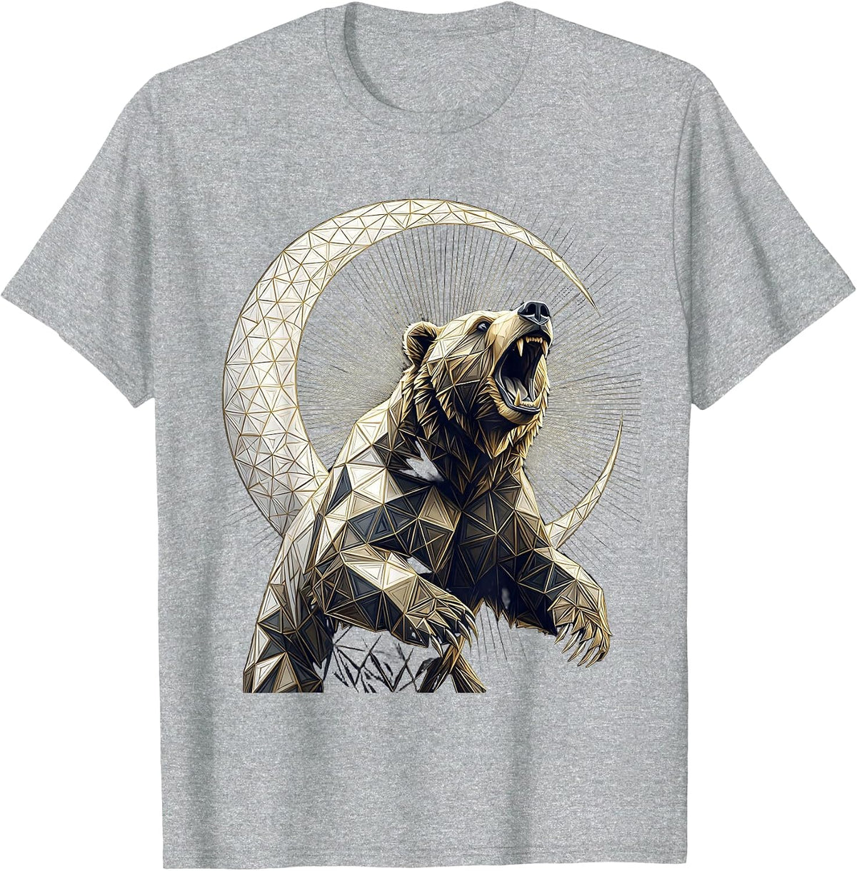 Men's Bear Roaring at Crescent Moon Graphic Tee T-Shirt - Heather Grey