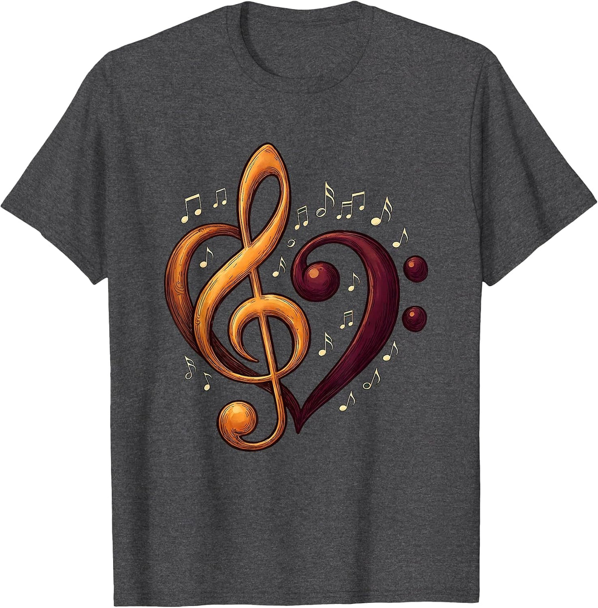 Music Teacher Treble Bass Clef Duo Graphic T-Shirt - Dark Heather Grey