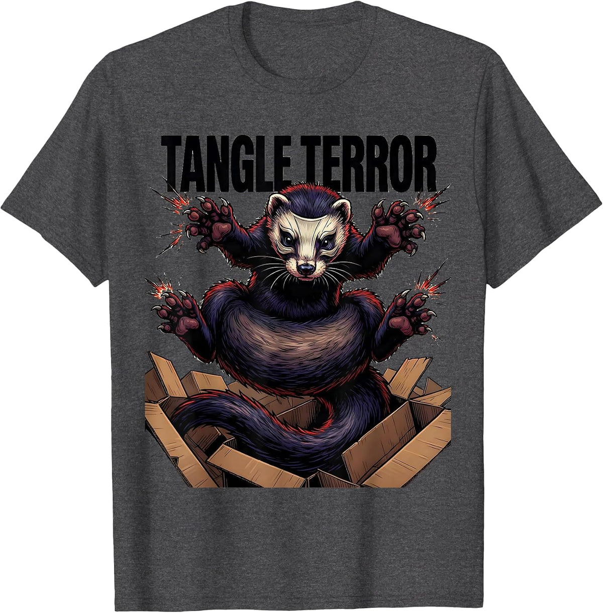 Men's Tangle Terror Cartoon Ferret Lover Gift Ferret Owner Humor T-Shirt - Dark Heather Grey