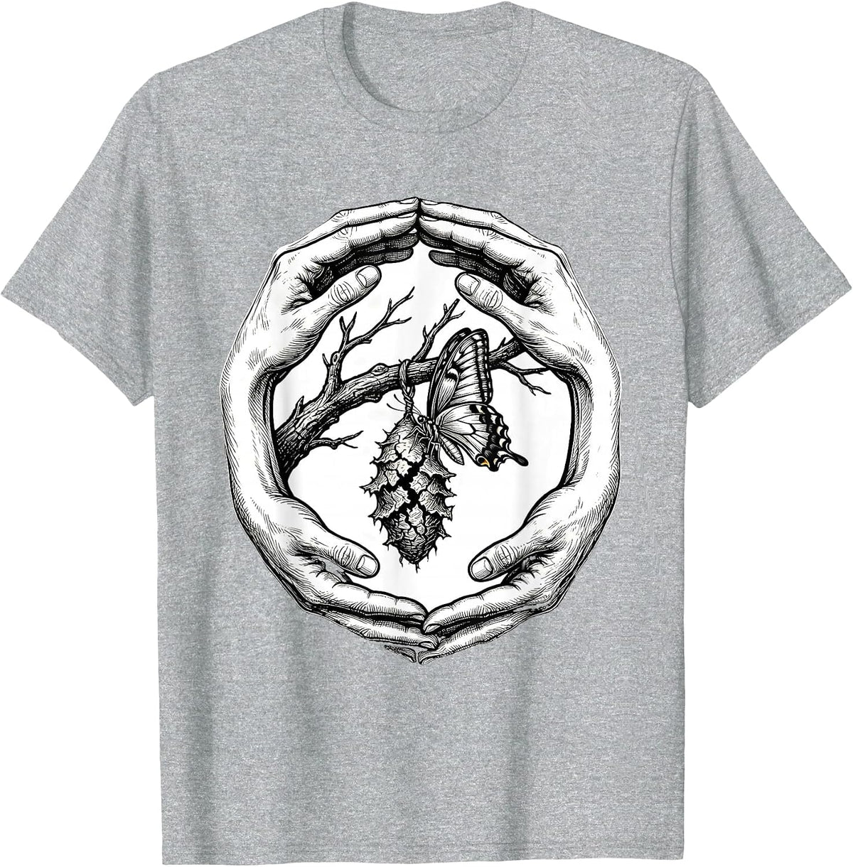 Men's Social Worker Butterfly Emerging Cocoon Graphic T-Shirt - Heather Grey