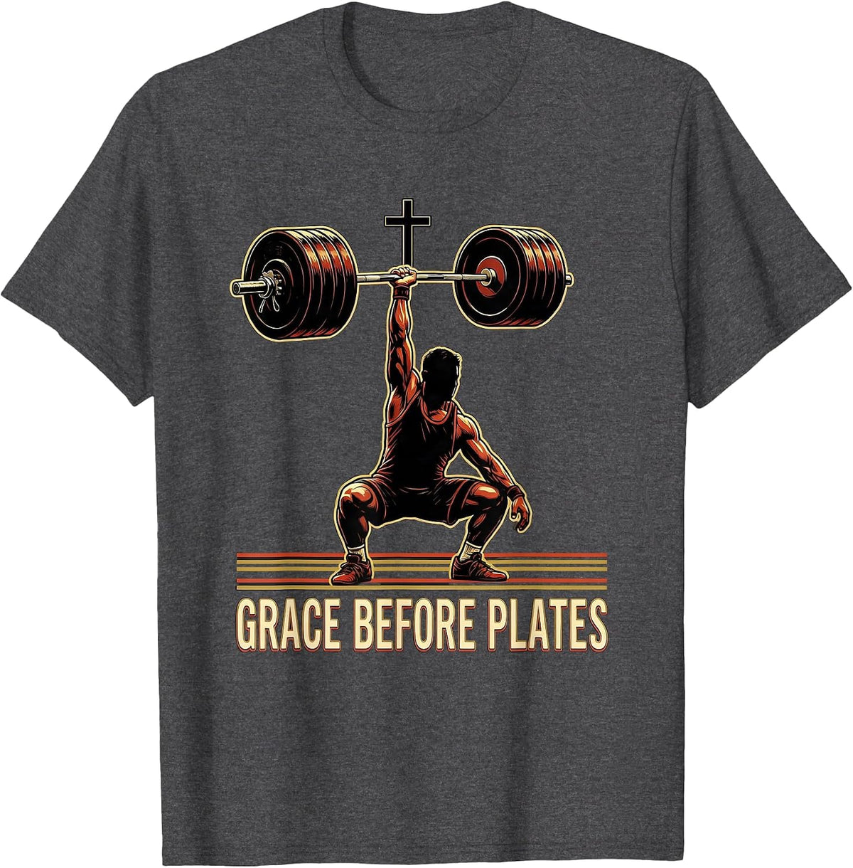 Grace Before Plates Sports Christian Weightlifter Bible T-Shirt - Dark Heather Grey