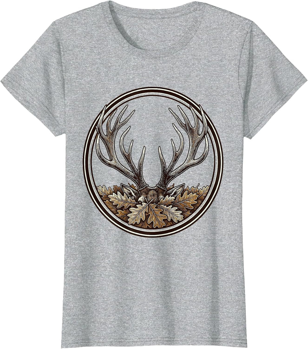 Shed Antler in Autumn Leaves Hunting Design T-Shirt - Heather Grey
