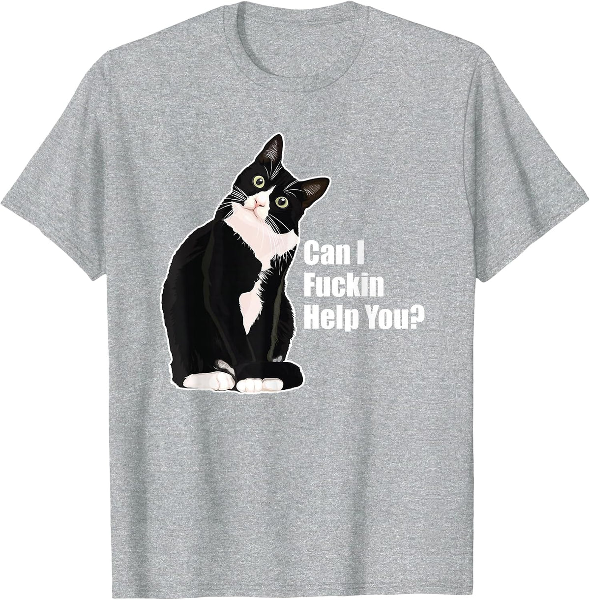 Can I Fuckin Help You? Funny Vulgar Novelty for Cat Lovers T-Shirt - Heather Grey