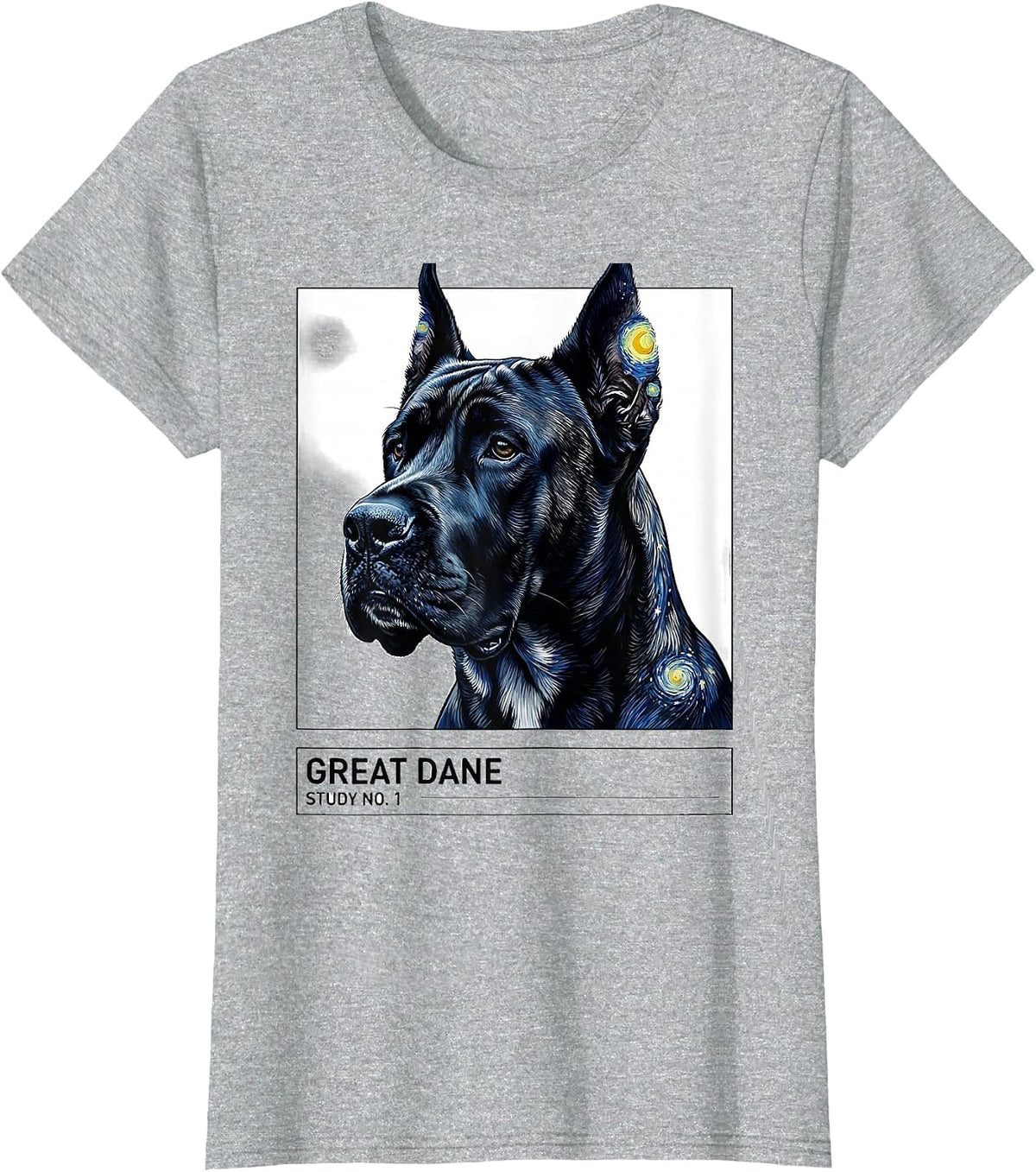 Women's Great Dane Study No 1 Swiss International Dog Portrait Art T-Shirt - Heather Grey