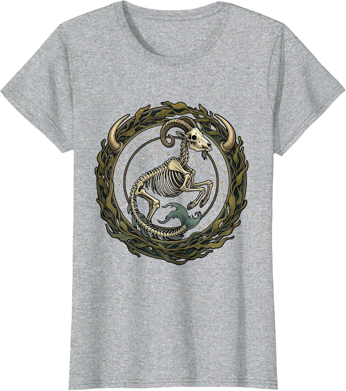 Capricorn Sea-Goat Skeleton Star Map Zodiac T-Shirt - Heather Grey