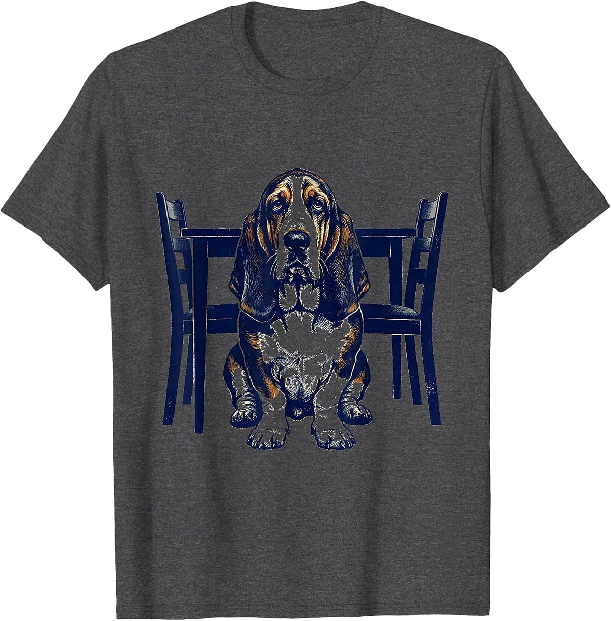 Basset Hound Under Table Rubber Stamp Humor Dog Lover T-Shirt - Dark Heather Grey