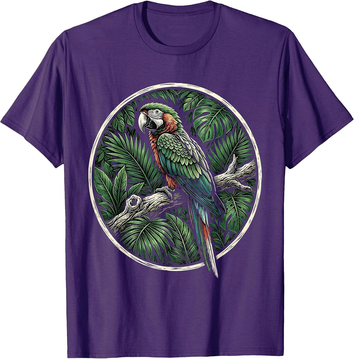 Puerto Rican Parrot Jungle Canopy Illustration T-Shirt - Purple