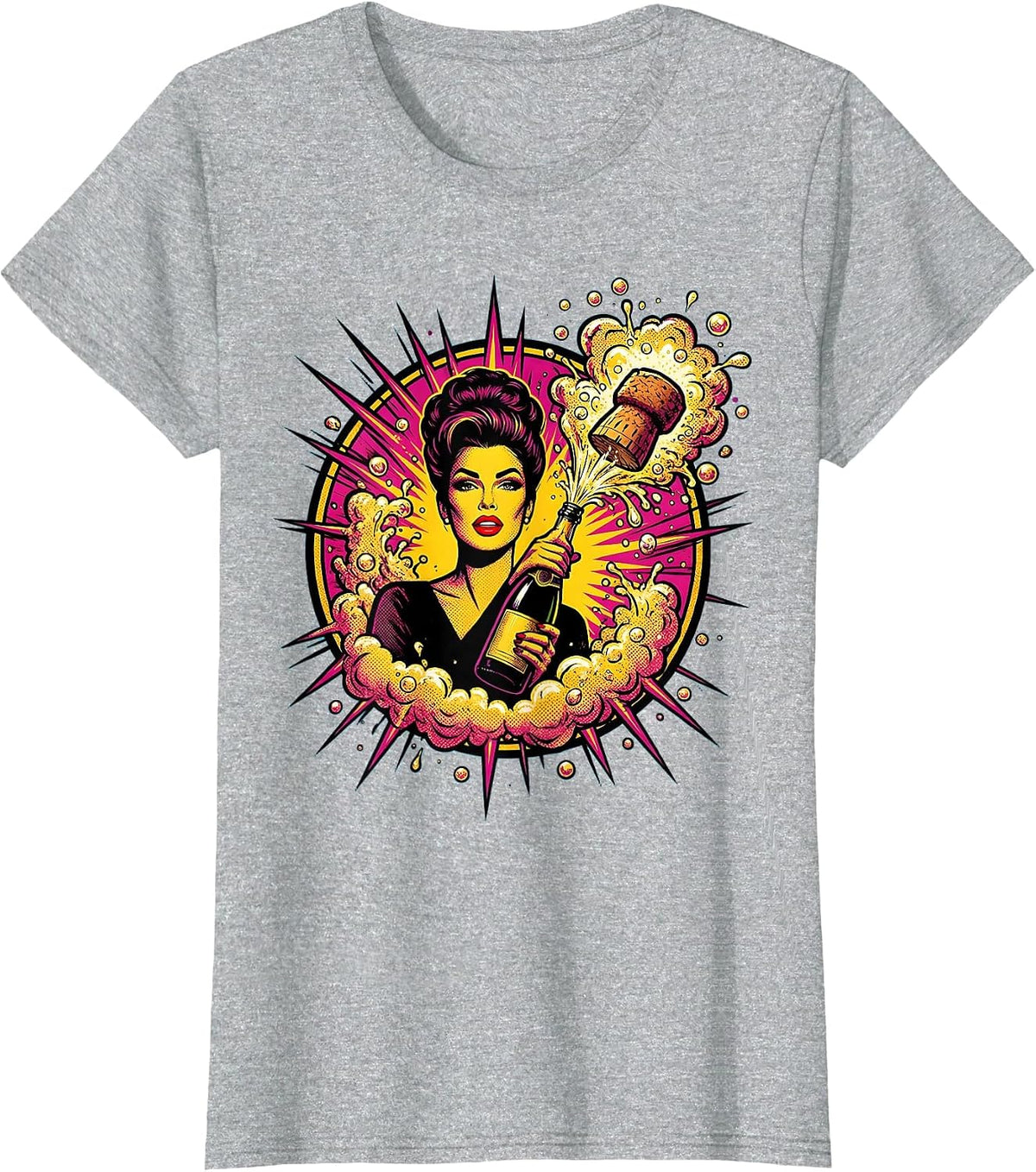 Champagne Pop Celebration Graphic Design T-Shirt - Heather Grey