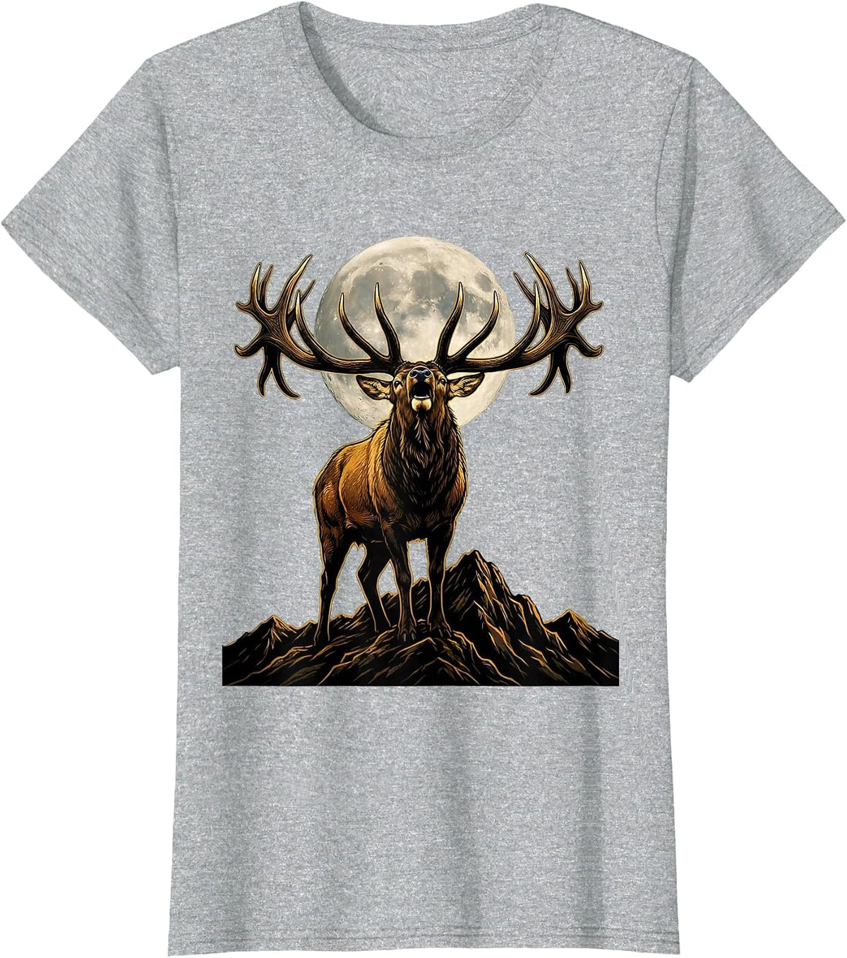 Elk Bugling on Rocky Mountain Ridge T-Shirt - Heather Grey