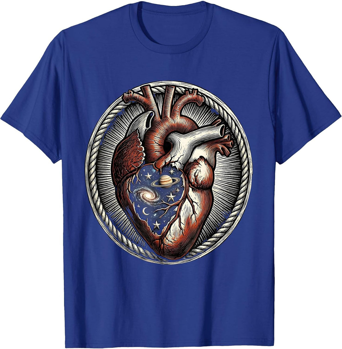 Cracked Heart Tiny Universe Cosmic Design T-Shirt - Royal Blue