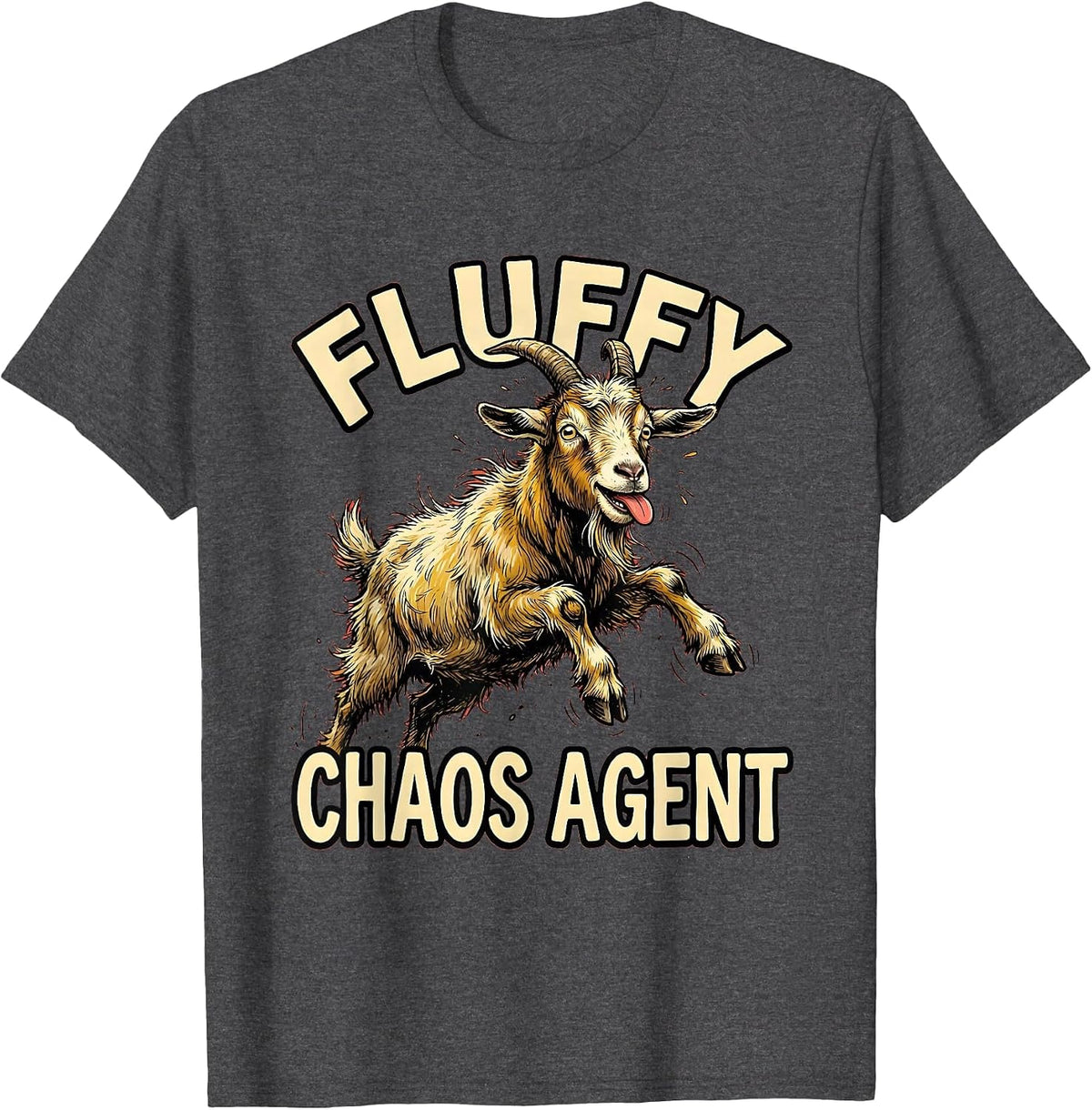 Men's Fluffy Chaos Agent Funny Goat Design T-Shirt - Dark Heather Grey