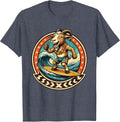 Surfing Goat Riding Ocean Wave Illustration T-Shirt - Heather Blue