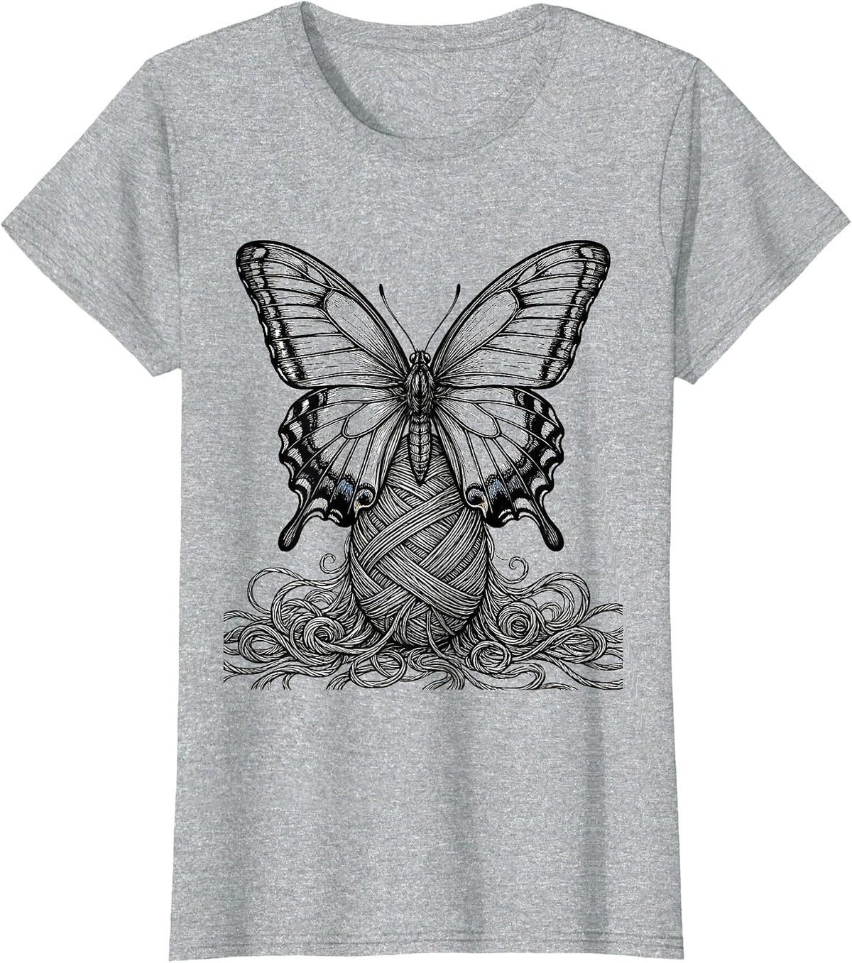 Autism Butterfly Emerging from Yarn Cocoon T-Shirt - Heather Grey