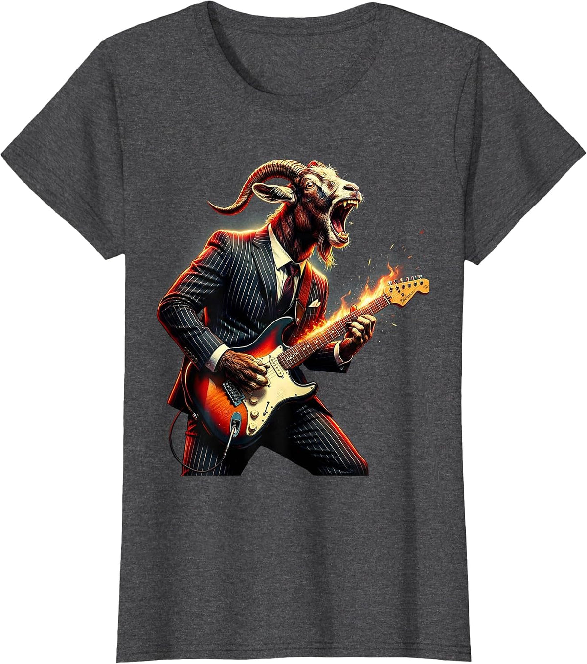 Women's Goat in a Suit Shredding Electric Guitar T-Shirt - Dark Heather Grey