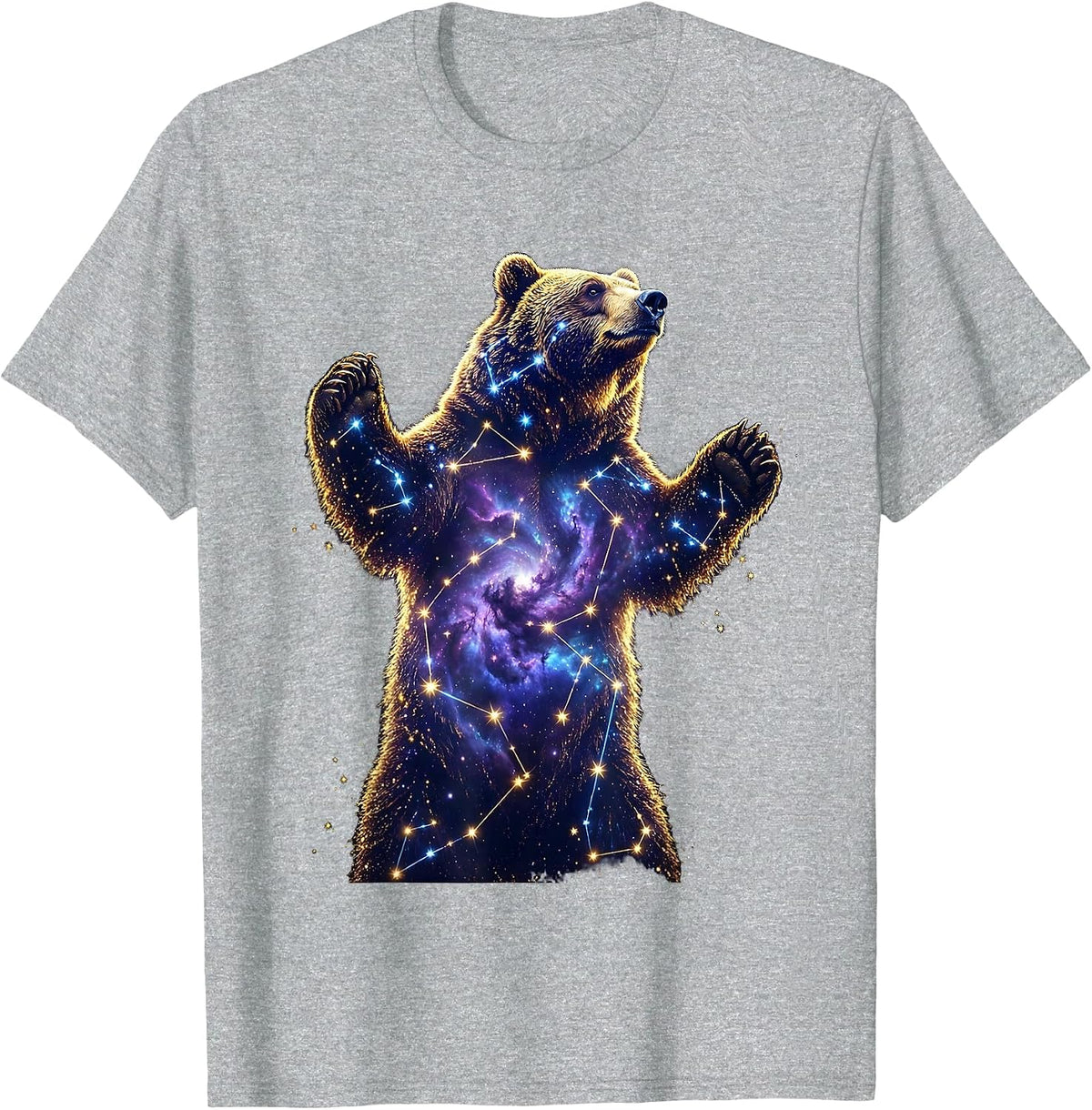 Men's Bear Constellation Silhouette Galaxy Star Art T-Shirt - Heather Grey