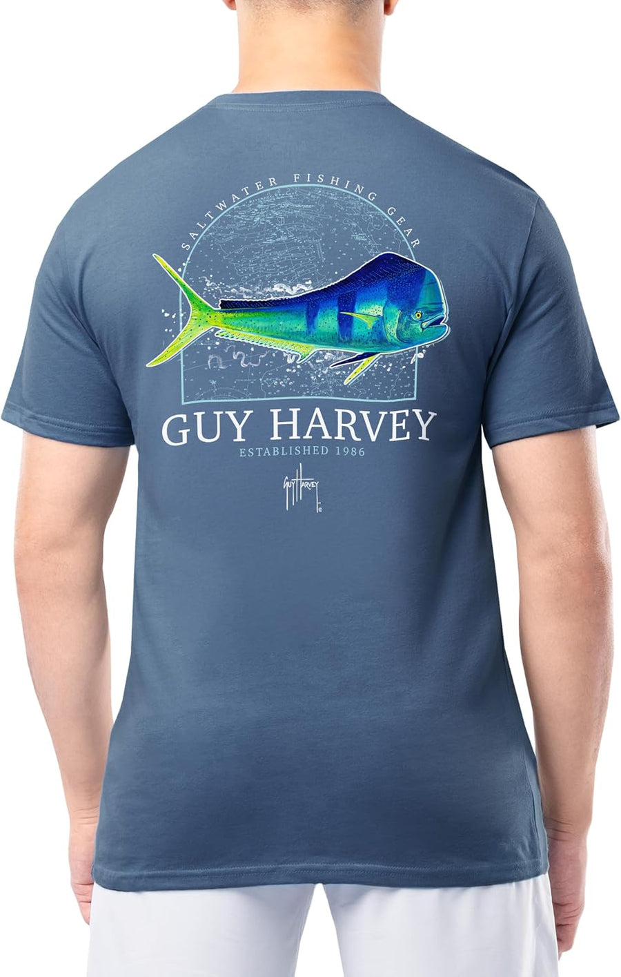 Guy Harvey Men’s HarborLite Short Sleeve Pocket T-Shirt - Ensign Blue\/Mahi Arch