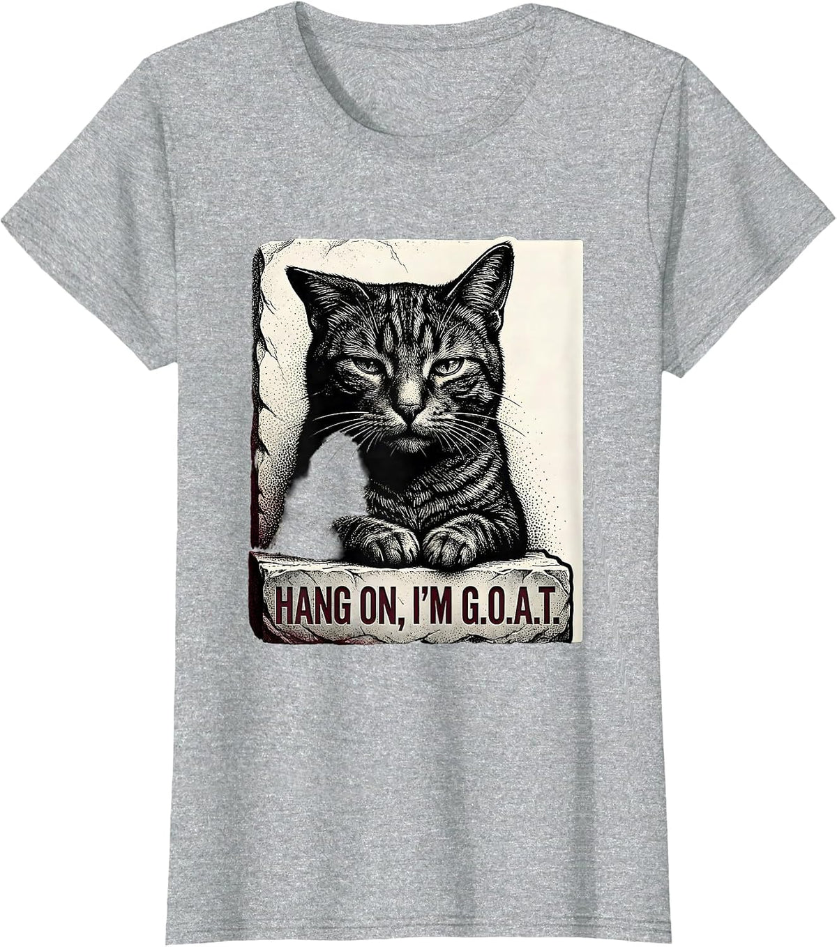 Women's Hang On I'm G.O.A.T. Funny Cat Meme Sarcastic Humor T-Shirt - Heather Grey