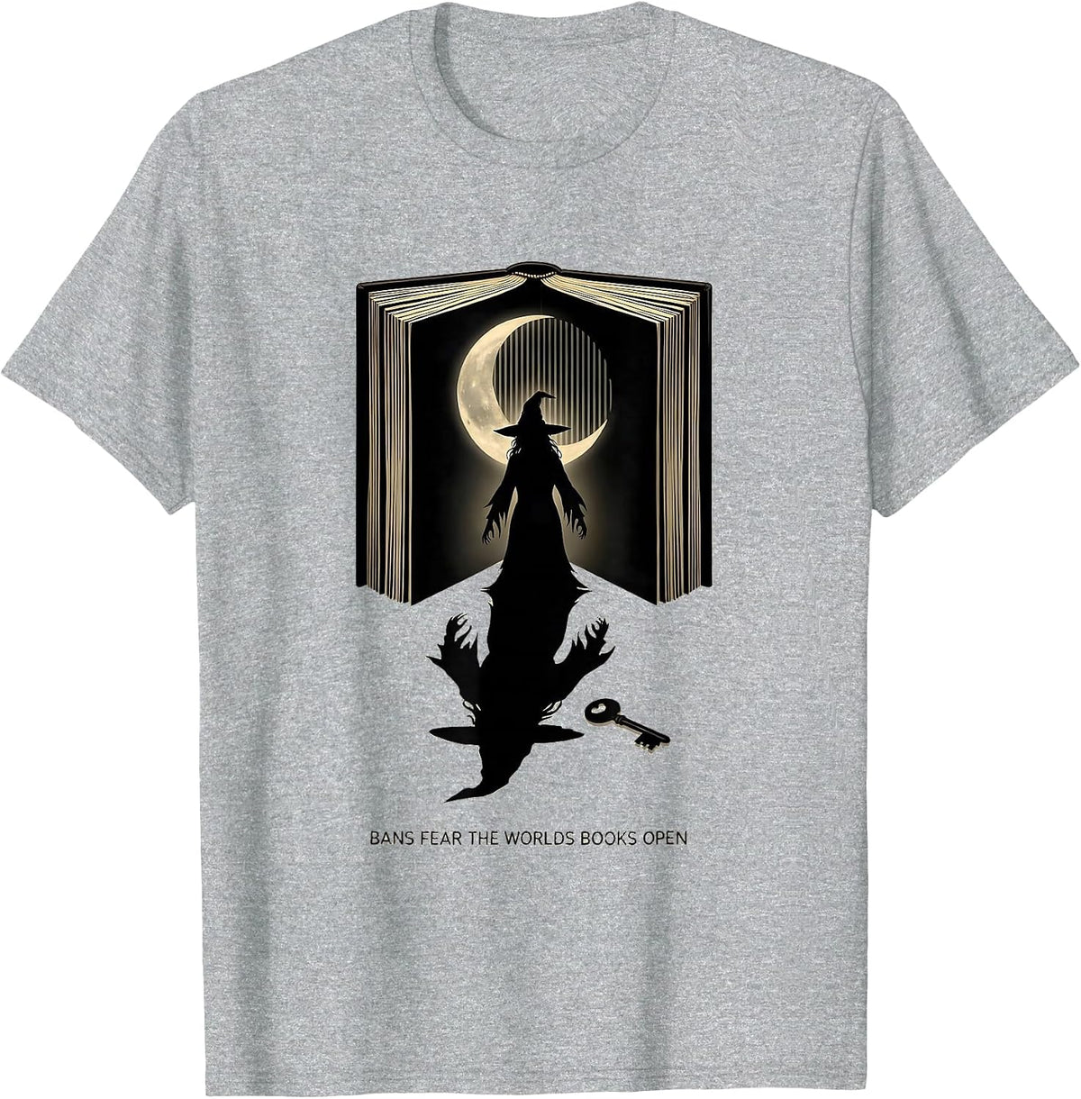 Men's Bans Fear The Worlds Books Open Witchy Book Lover Halloween T-Shirt - Heather Grey