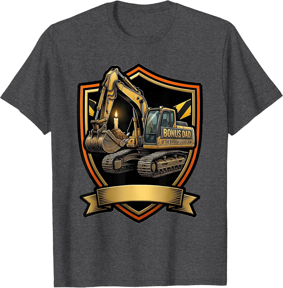 Bonus Dad Of The Birthday Digger Crew Funny Construction T-Shirt - Dark Heather Grey