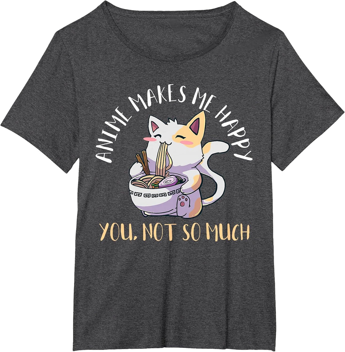 Kawaii Neko Anime Cat T-Shirt - Dark Heather Grey