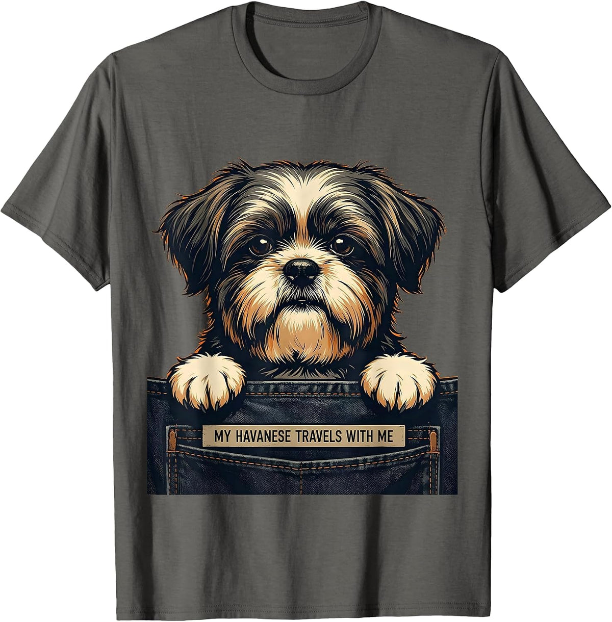 Men's My Havanese Travels With Me Cute Havanese Dog Lover Gift T-Shirt - Asphalt Grey