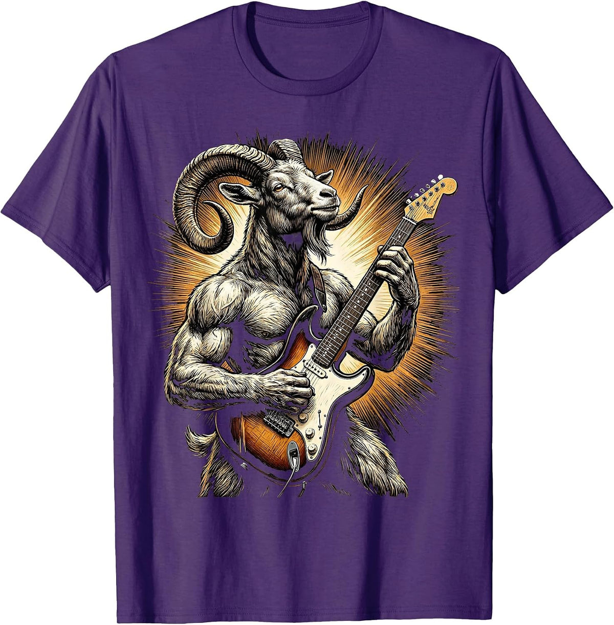 Men's Goat Rocking Electric Guitar On Stage T-Shirt - Purple