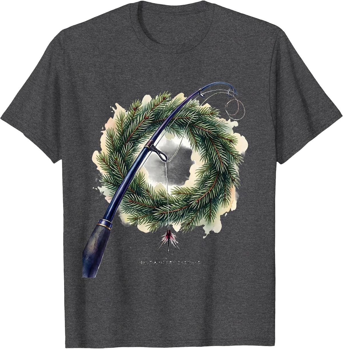 Have a Merry Castmas Watercolor Fishing Christmas Ugly T-Shirt - Dark Heather Grey