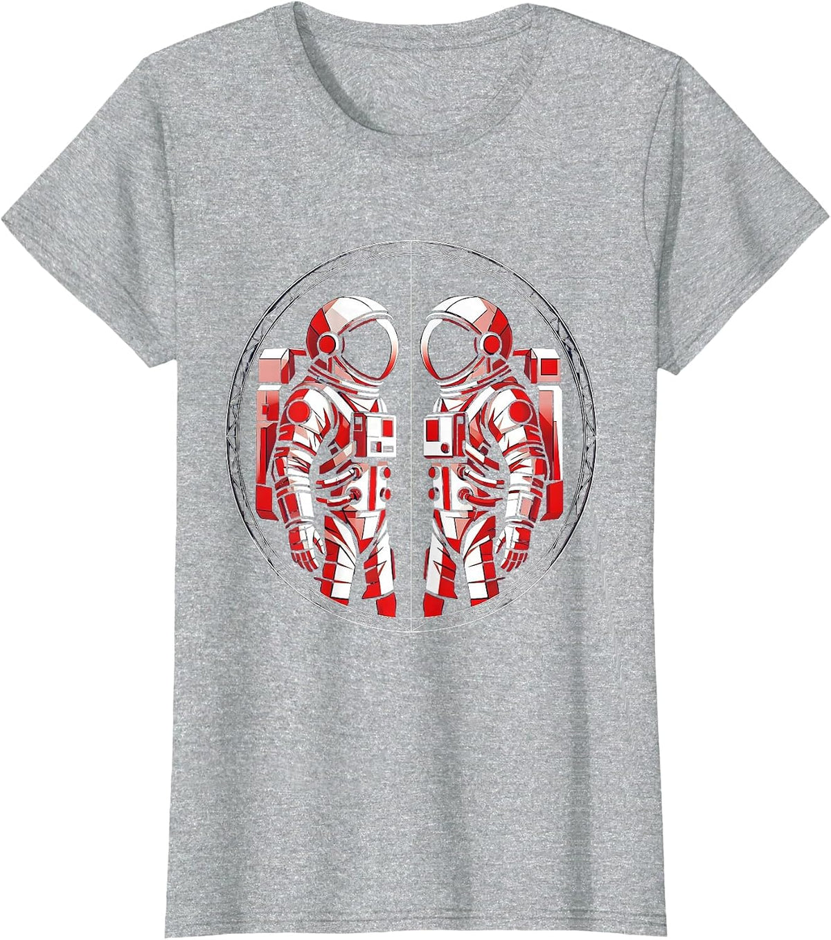 Twin Day Astronaut Mirror Image Space Design T-Shirt - Heather Grey