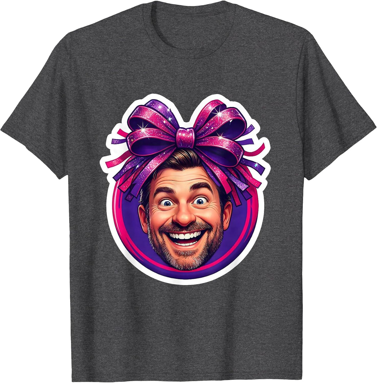 Men's Cheer Dad Oversized Bow Graphic T-Shirt - Dark Heather Grey