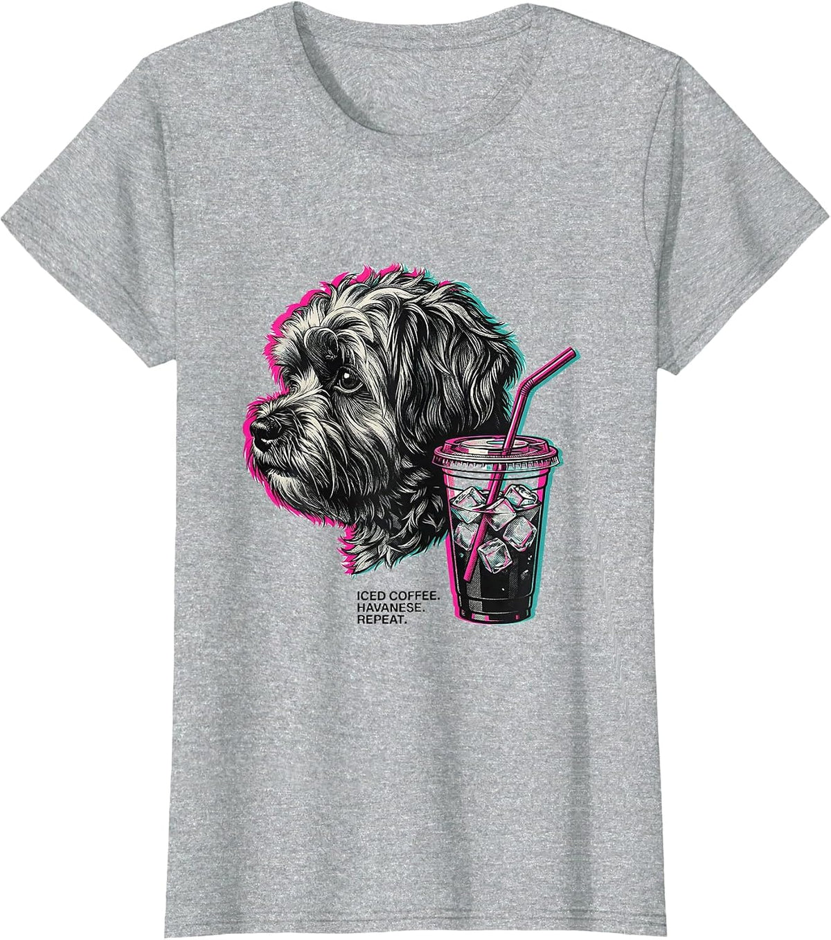 Women's Iced Coffee Havanese Repeat Hipster Dog Breed Humor T-Shirt - Heather Grey