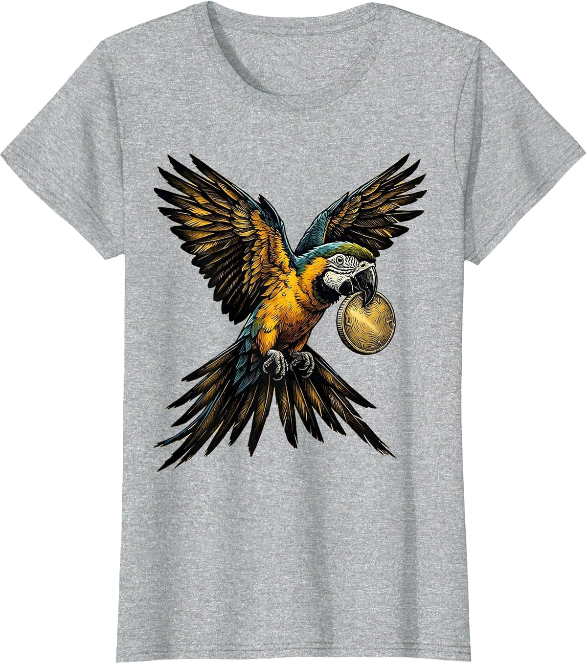 Women's Pirate Parrot Flying with Golden Coin T-Shirt - Heather Grey