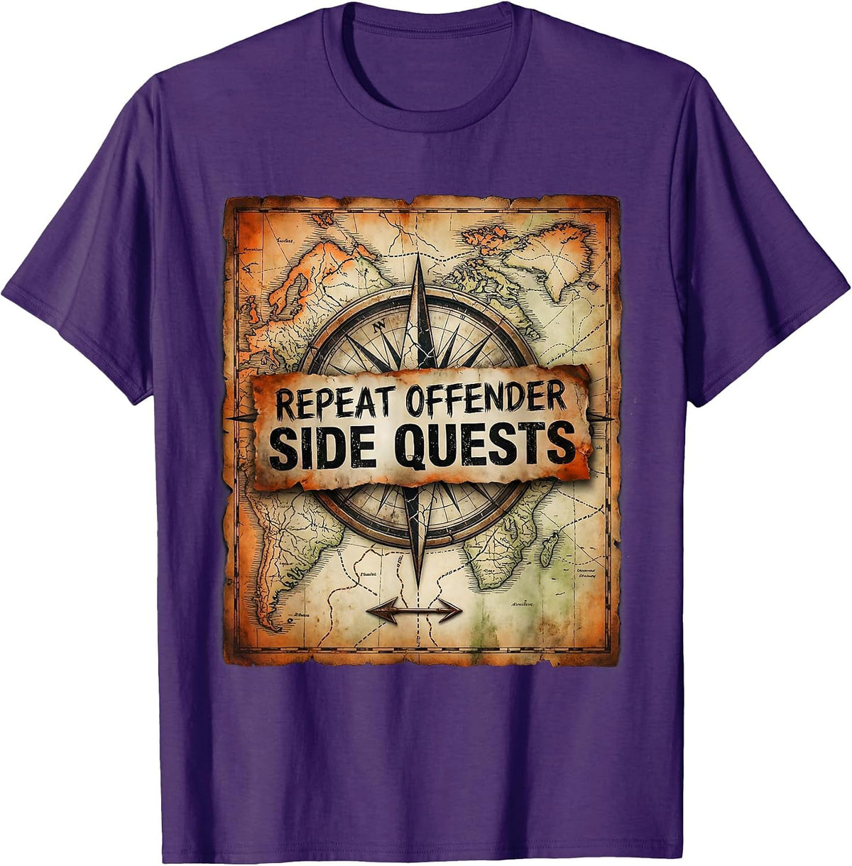 Men's Repeat Offender Side Quests Distressed RPG Gamer Humor T-Shirt - Purple