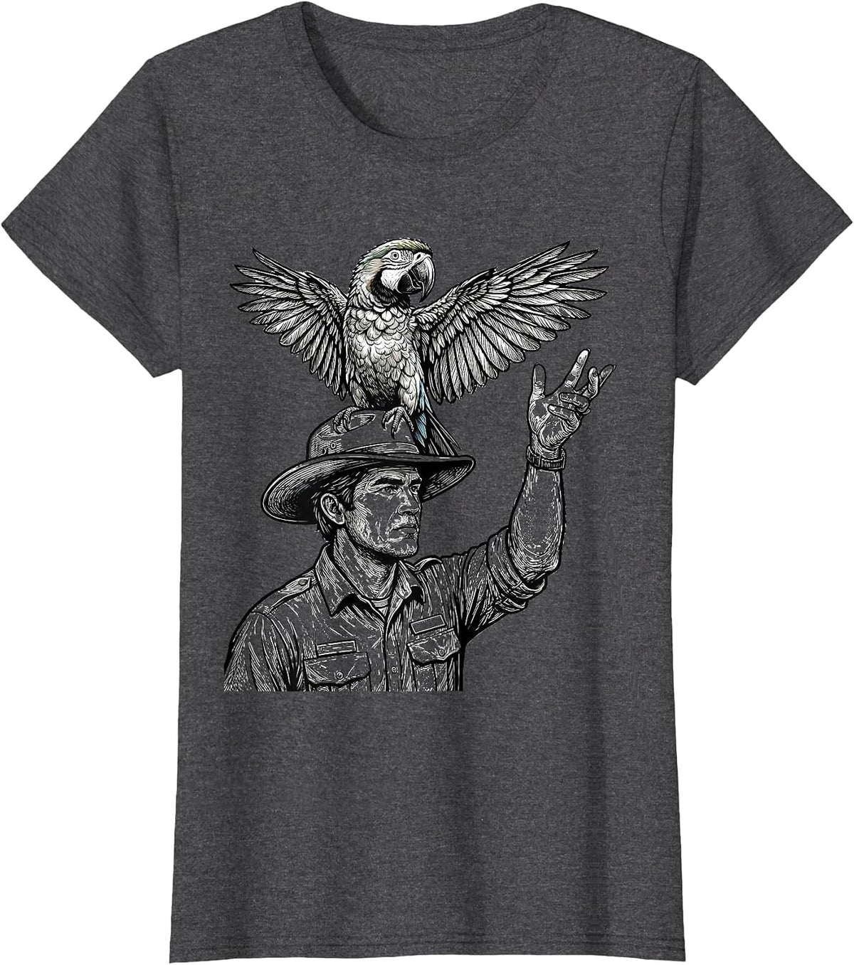 Women's Zoo Keeper Parrot Perch Illustration T-Shirt - Dark Heather Grey