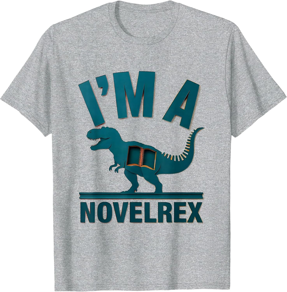Men's I'm a Novelrex Paper Cutout Dinosaur Bookworm Summer Reading T-Shirt - Heather Grey