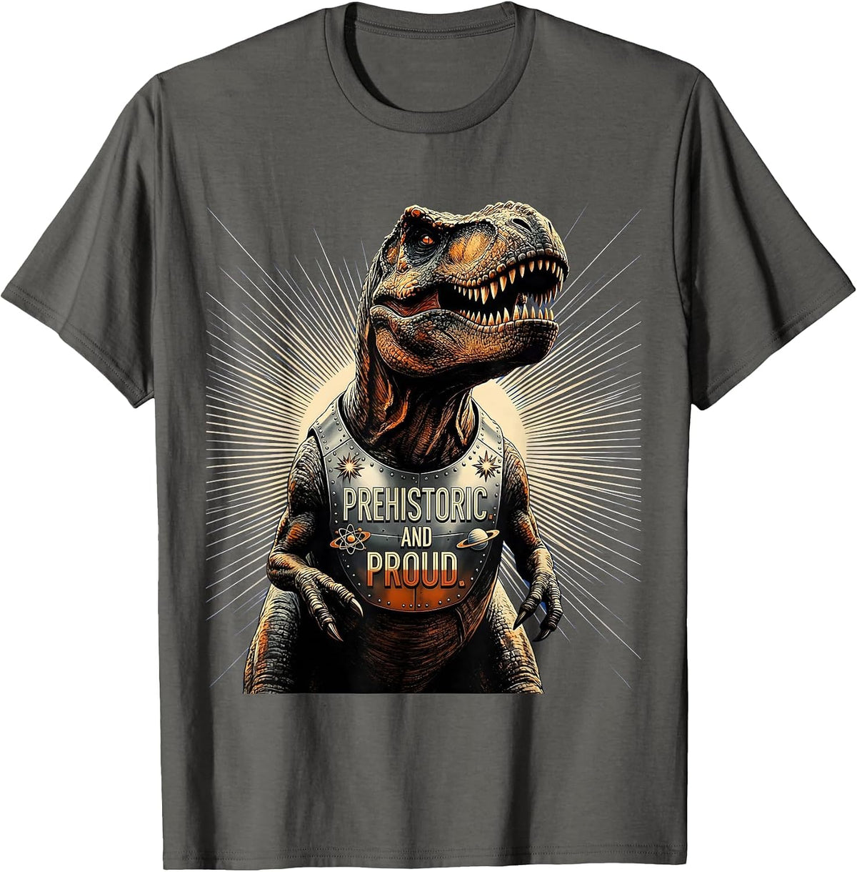 Prehistoric and Proud Dinosaur Graphic Design T-Shirt - Asphalt Grey