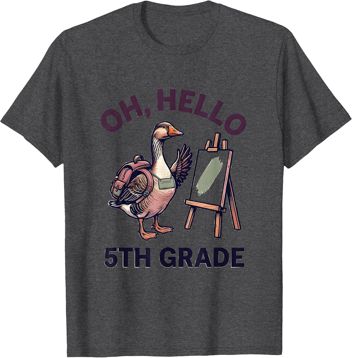 Men's Oh Hello 5th Grade Cute Goose Teacher Back To School T-Shirt - Dark Heather Grey