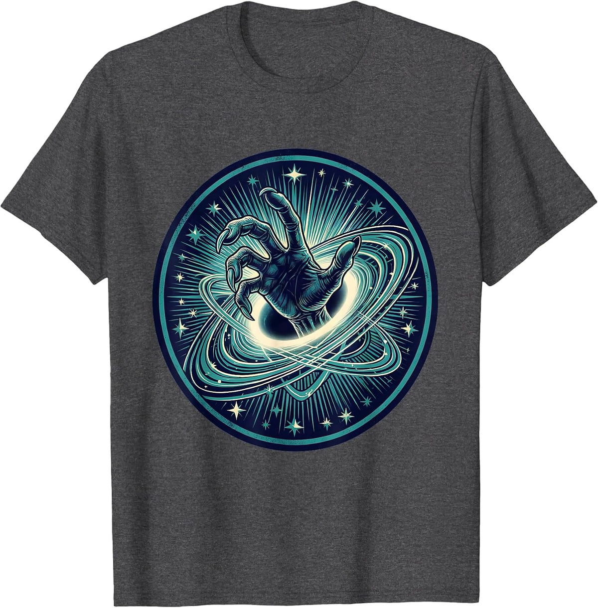 Men's Alien Hand Reaching Through Starry Portal T-Shirt - Dark Heather Grey