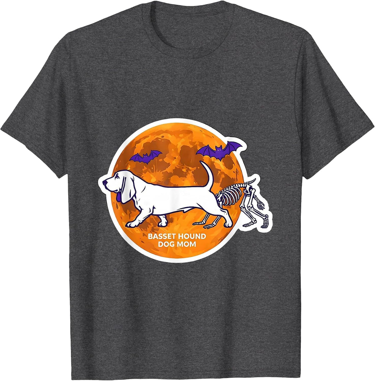 Basset Hound Dog Mom Funny Skeleton Chasing Halloween Dog T-Shirt - Dark Heather Grey