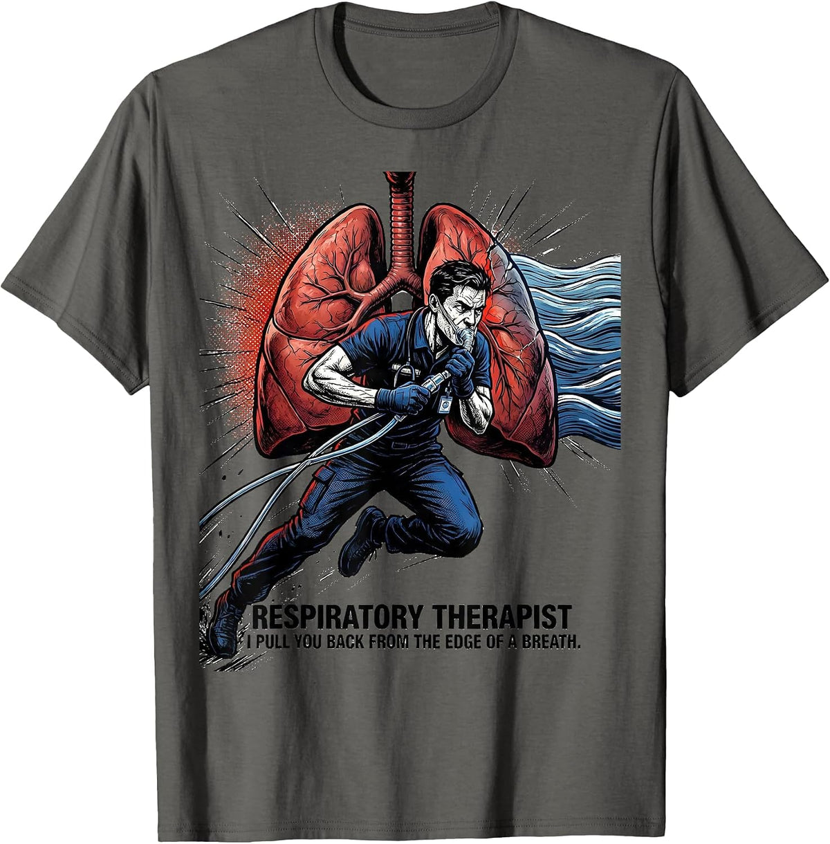 Respiratory Therapist Edge of Breath Comic Book T-Shirt - Asphalt Grey