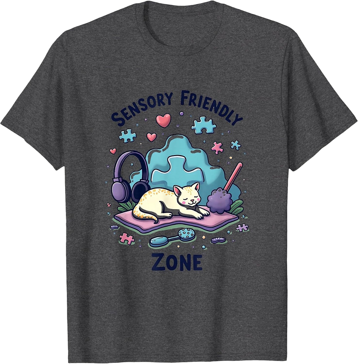 Sensory Friendly Zone Autism Awareness Design T-Shirt - Dark Heather Grey
