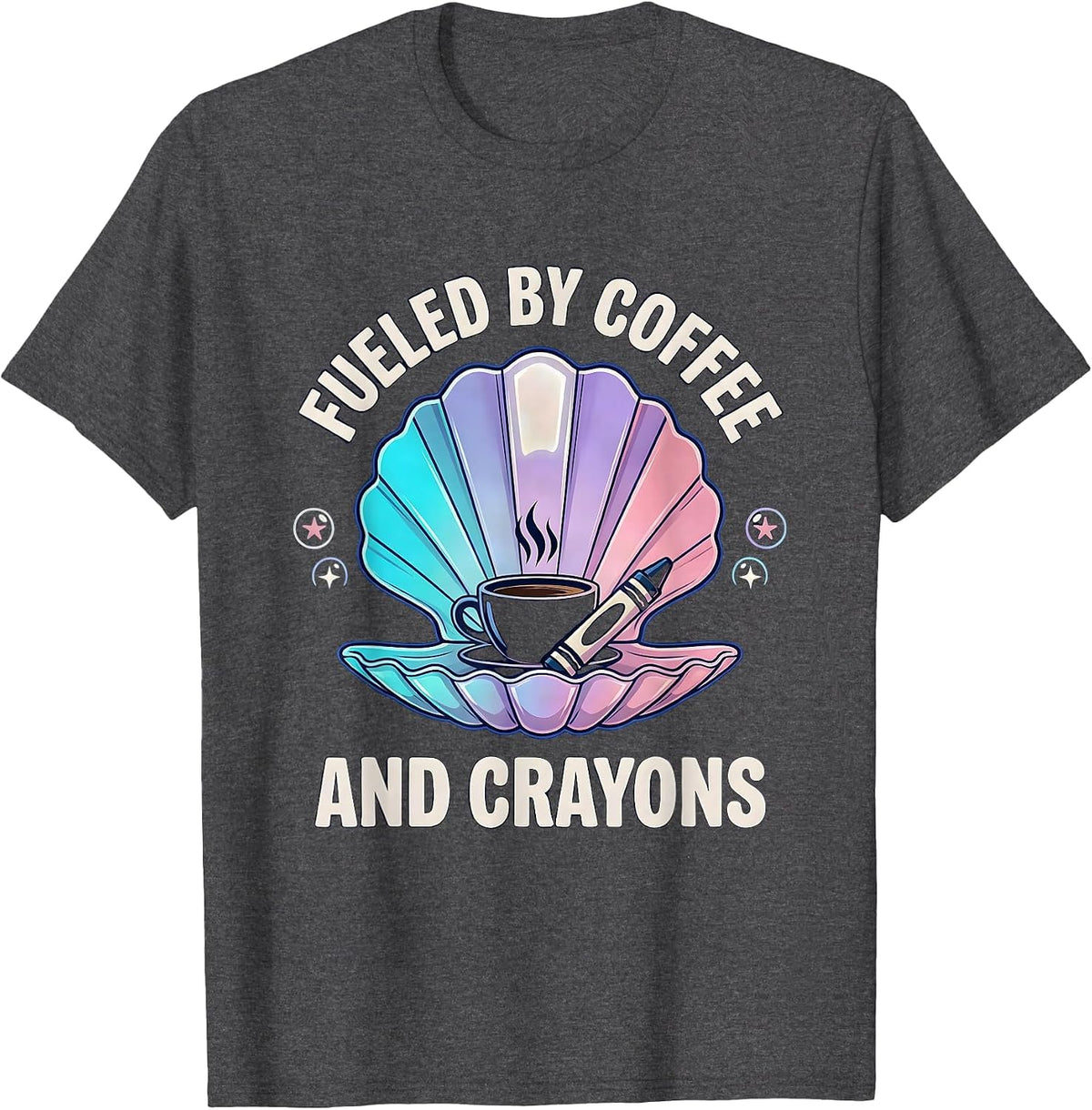 Fueled by Coffee and Crayons 2nd Grade Teacher T-Shirt - Dark Heather Grey