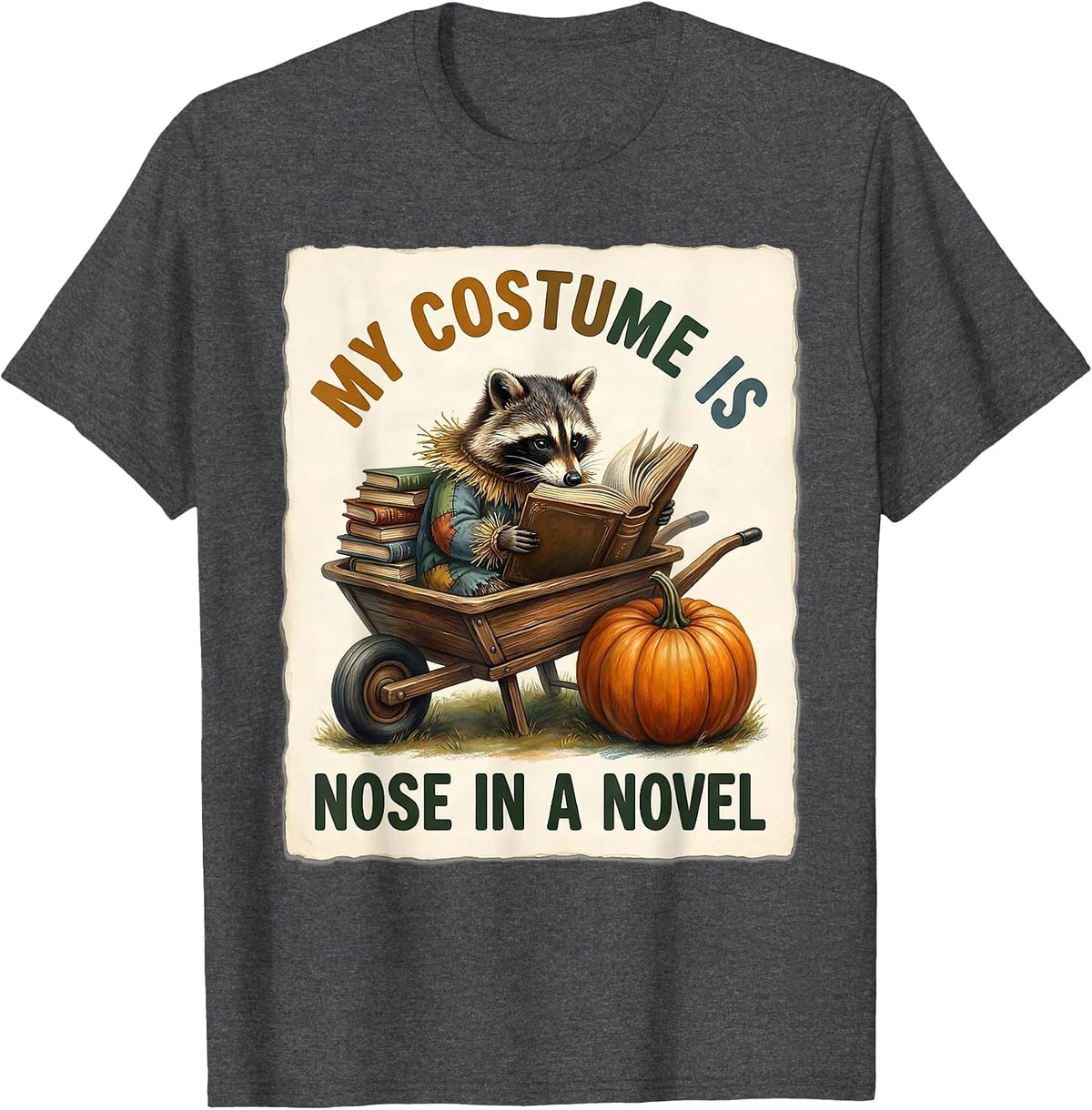 Men's My Costume Is Nose In A Novel Storybook Reading Humor T-Shirt - Dark Heather Grey